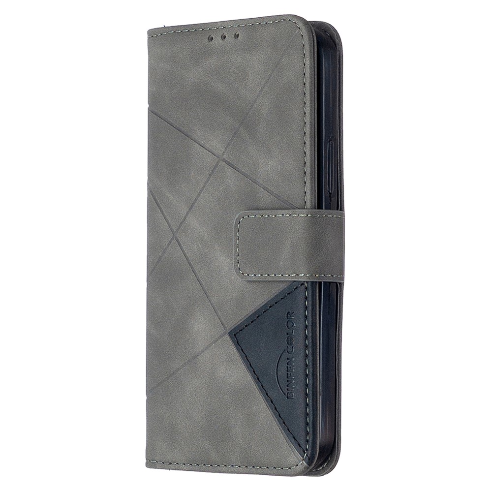 Case de Cuero de Billetera de Textura Geométrica BF05 Para Iphone 12 Pro/12 - Gris