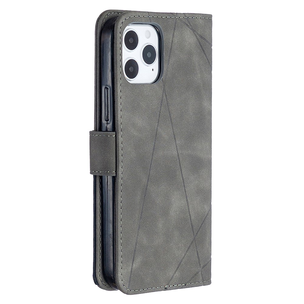 BF05 Géométrique Texture Portefeuille Étui en Cuir Pour Iphone 12 Pro / 12 - Gris