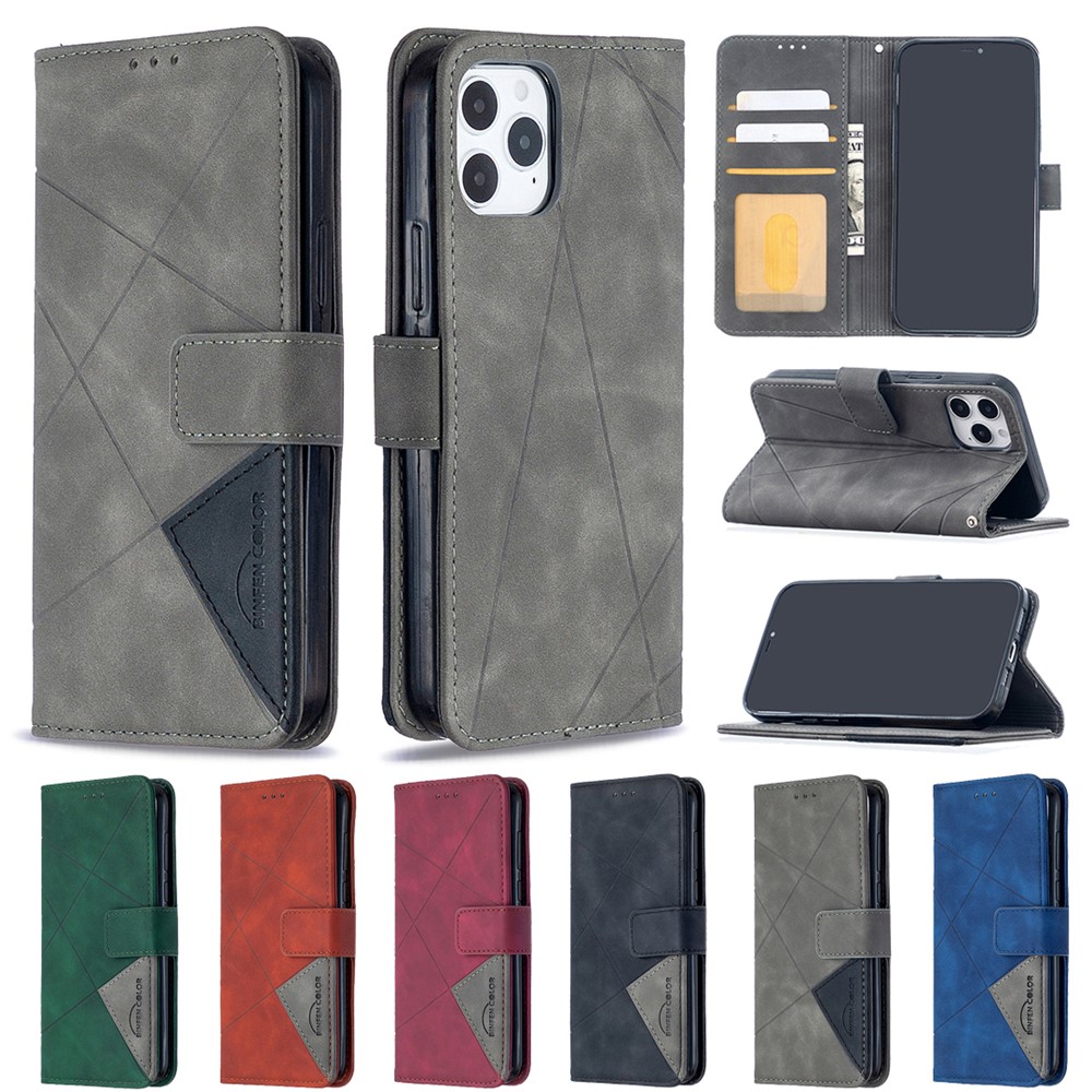 BF05 Geometric Texture Wallet Stand Leather Case for iPhone 12 Pro/12 Max 6.1 inch - Grey-9