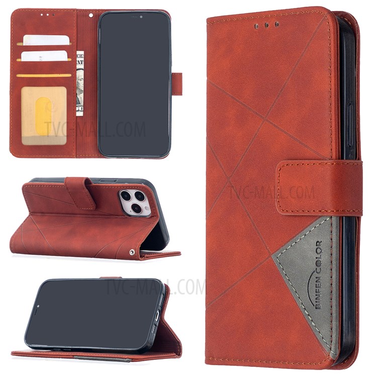 BF05 Geometric Texture Wallet Stand Leather Case for iPhone 12 Pro/12 - Orange-1