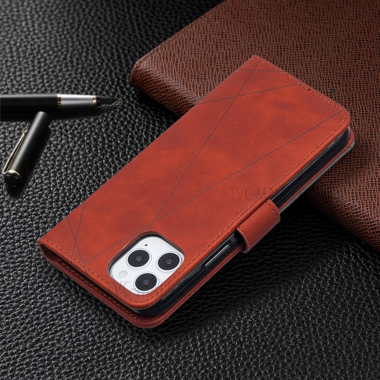 BF05 Geometric Texture Wallet Stand Leather Case for iPhone 12 Pro/12 - Orange-2