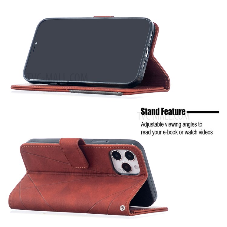 BF05 Geometric Texture Wallet Stand Leather Case for iPhone 12 Pro/12 - Orange-4
