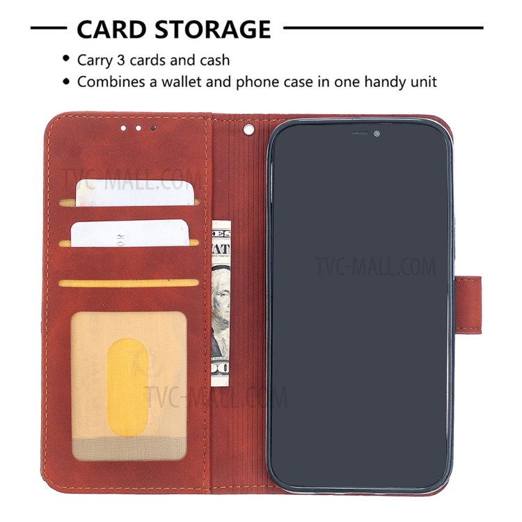 BF05 Geometric Texture Wallet Stand Leather Case for iPhone 12 Pro/12 - Orange-5