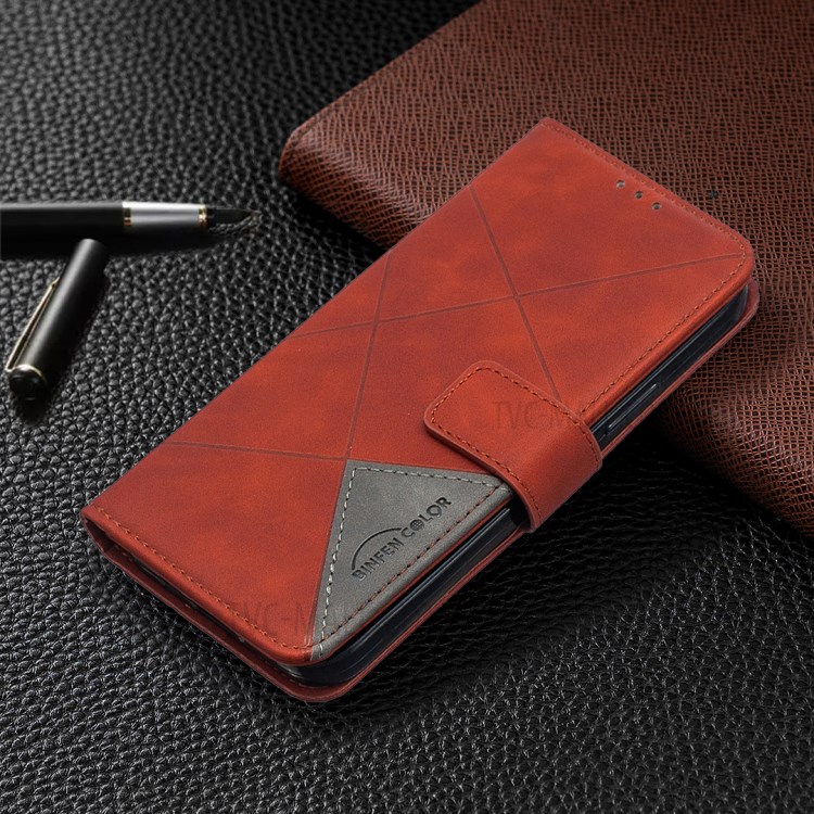 BF05 Geometric Texture Wallet Stand Leather Case for iPhone 12 Pro/12 - Orange-6