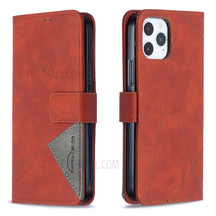 BF05 Geometric Texture Wallet Stand Leather Case for iPhone 12 Pro/12 - Orange-8