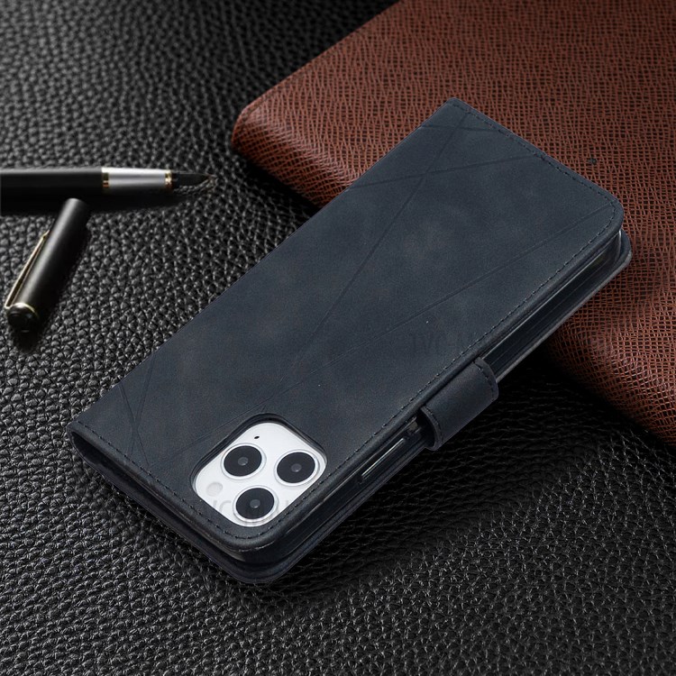 BF05 Geometric Texture Wallet Stand Leather Case for iPhone 12 Pro/12 - Black-2