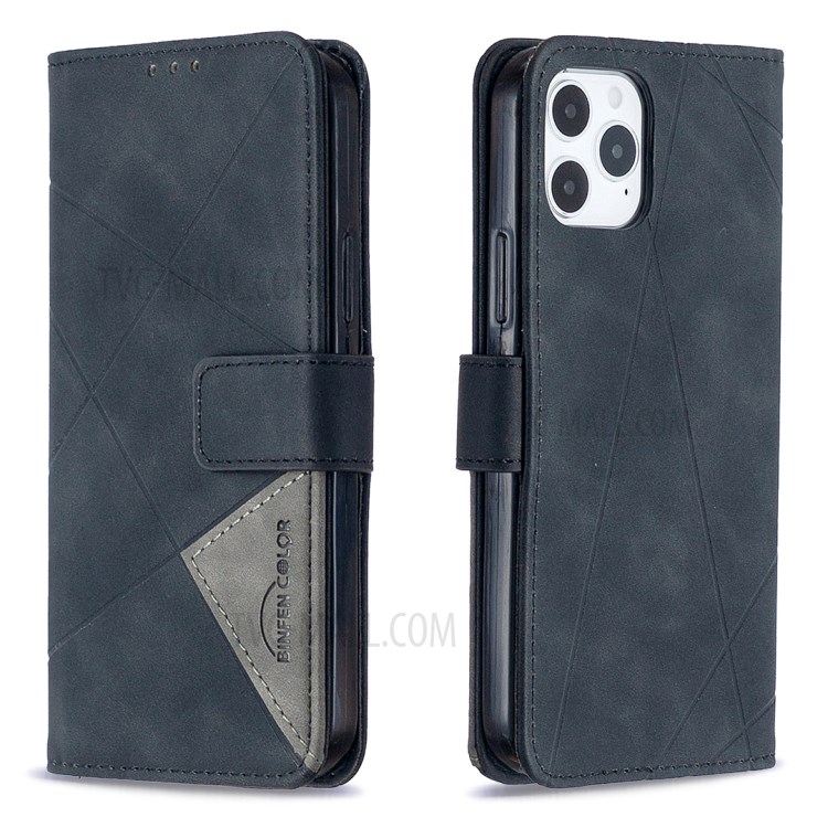 BF05 Geometric Texture Wallet Stand Leather Case for iPhone 12 Pro/12 - Black-5