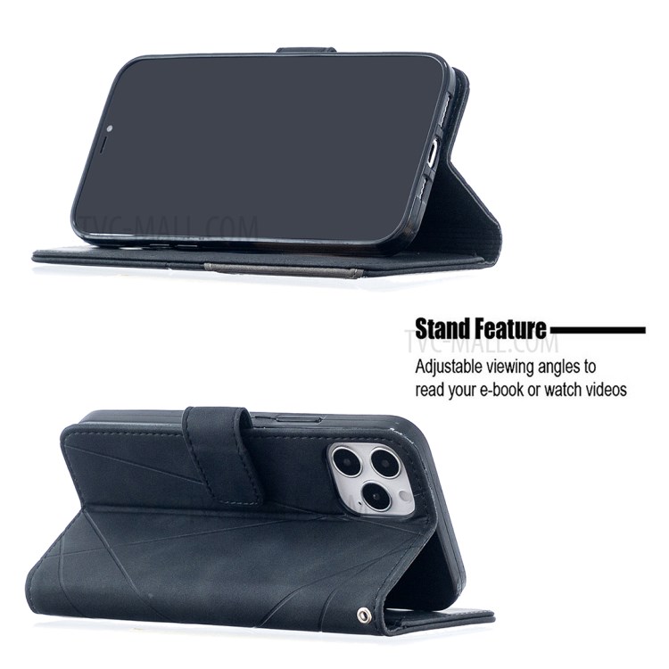 BF05 Geometric Texture Wallet Stand Leather Case for iPhone 12 Pro/12 - Black-6