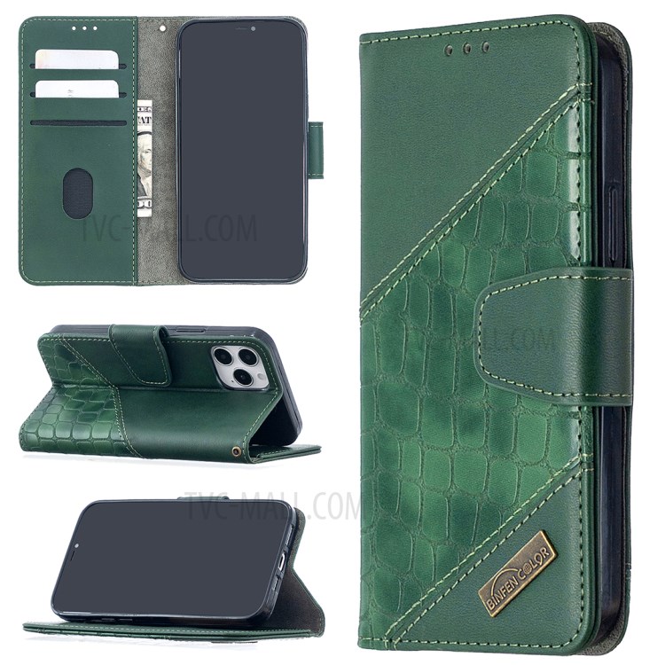 BF04 Splicing Crocodile Texture Wallet Stand Leather Case for iPhone 12 Pro/12 Max 6.1 inch - Green-1