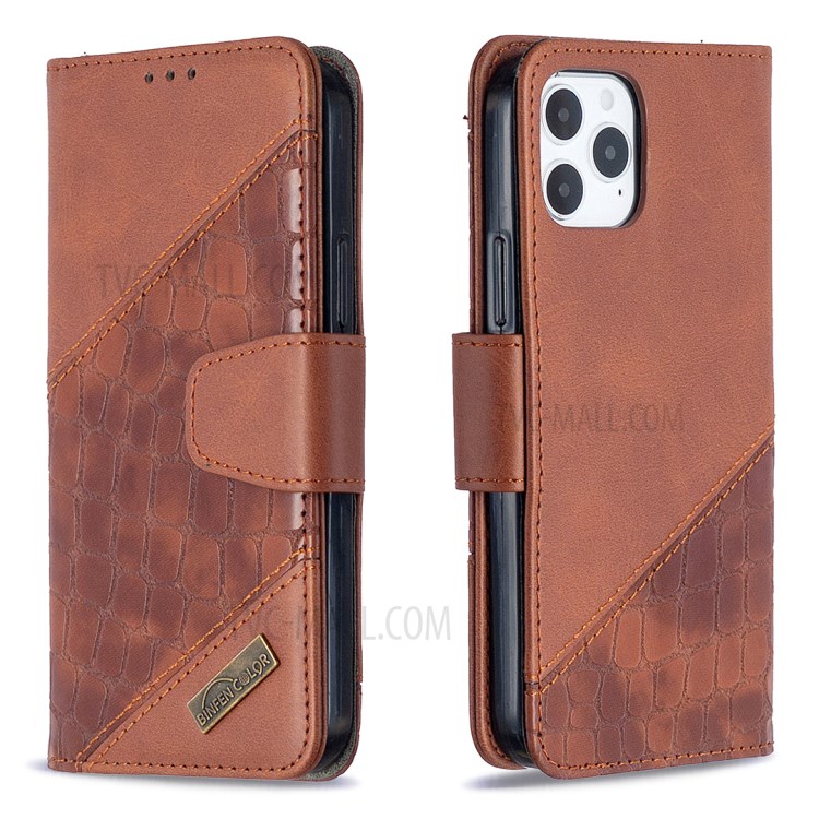 BF04 Épisser le Crocodile Texture Portefeuille Support Pour Iphone 12 Pro / 12 - Brun