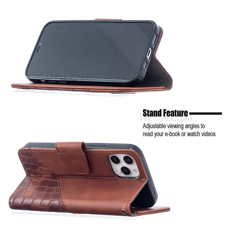 BF04 Splicing Crocodile Texture Wallet Stand Cheather Case Para Iphone 12 Pro/12 - Castanho-4