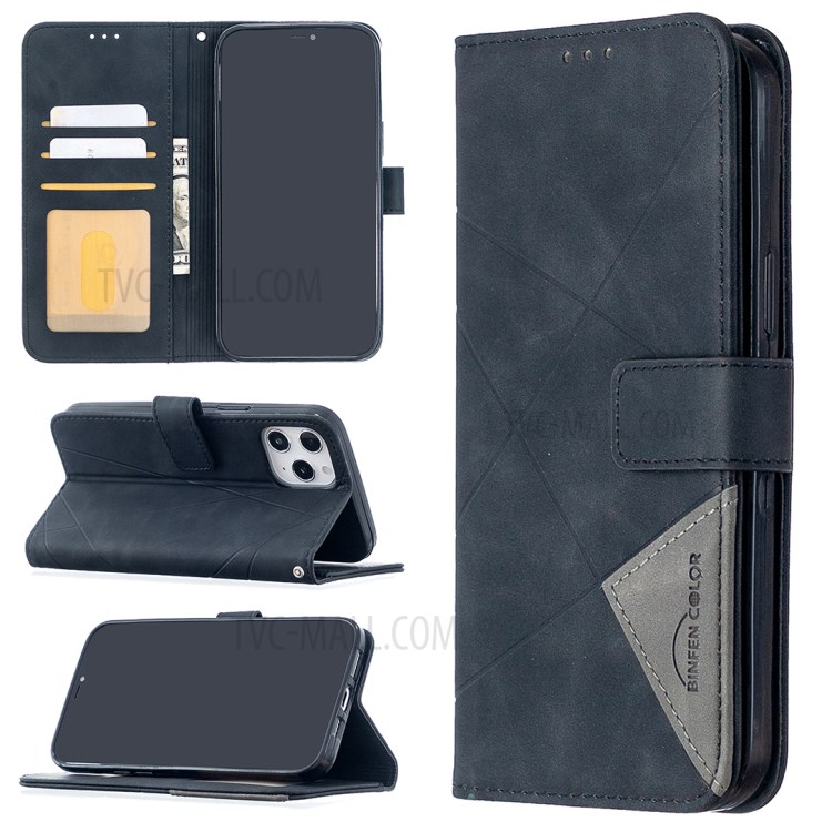 BF05 Geometric Texture Wallet Stand Leather Case for iPhone 12 Pro Max 6.7 inch - Black-1