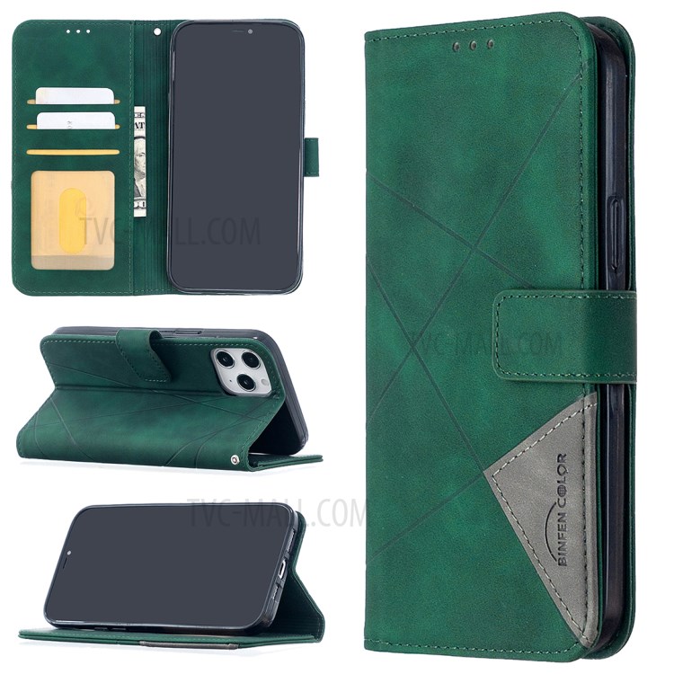 BF05 Geometric Texture Wallet Stand Leather Case for iPhone 12 Pro Max 6.7 inch - Green-1