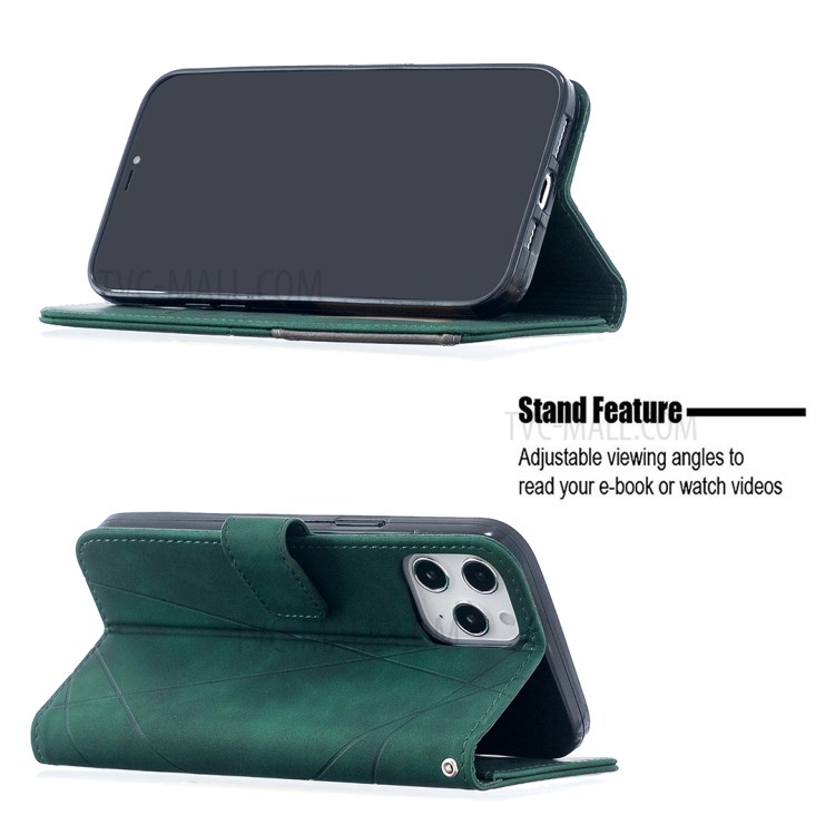 BF05 Geometric Texture Wallet Stand Leather Case for iPhone 12 Pro Max 6.7 inch - Green-2