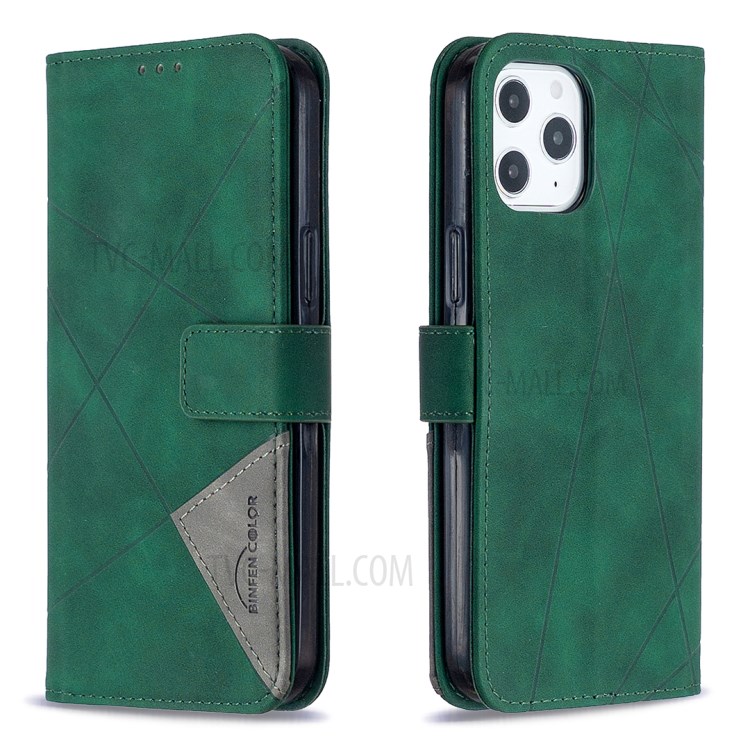 BF05 Geometric Texture Wallet Stand Leather Case for iPhone 12 Pro Max 6.7 inch - Green-8
