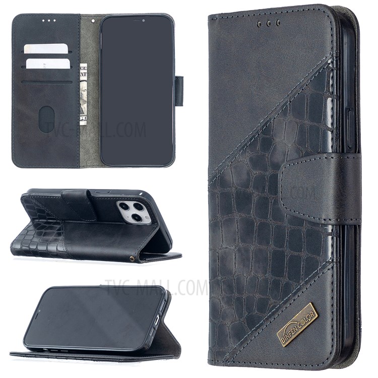 BF04 Splicing Crocodile Texture Wallet Stand Leather Case for iPhone 12 Pro Max 6.7 inch - Black-1