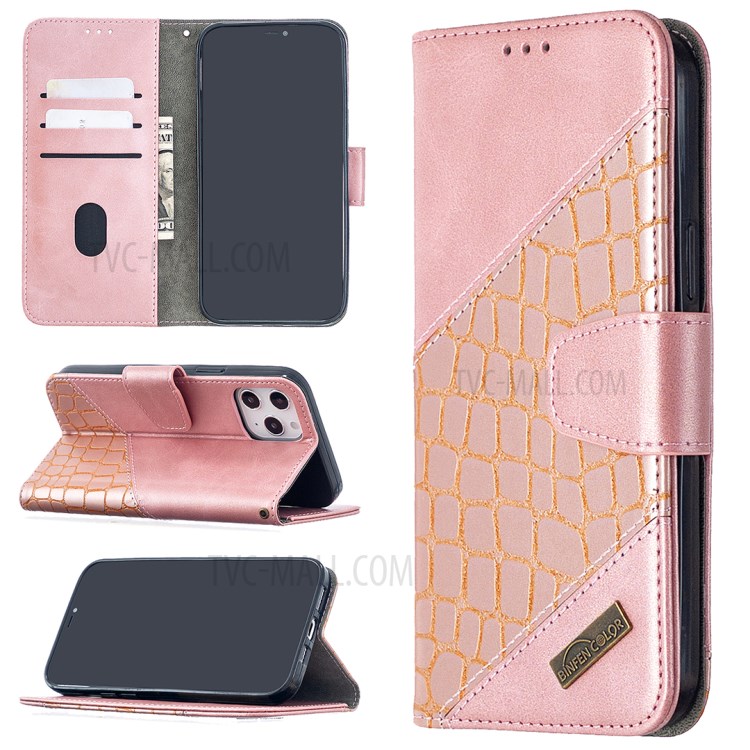 BF04 Splicing Crocodile Texture Wallet Stand Leather Case for iPhone 12 Pro Max 6.7 inch - Rose Gold-1