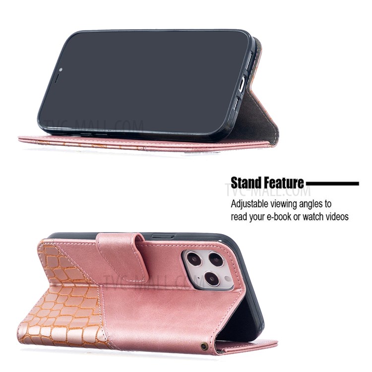 BF04 Splicing Crocodile Texture Wallet Stand Leather Case for iPhone 12 Pro Max 6.7 inch - Rose Gold-2