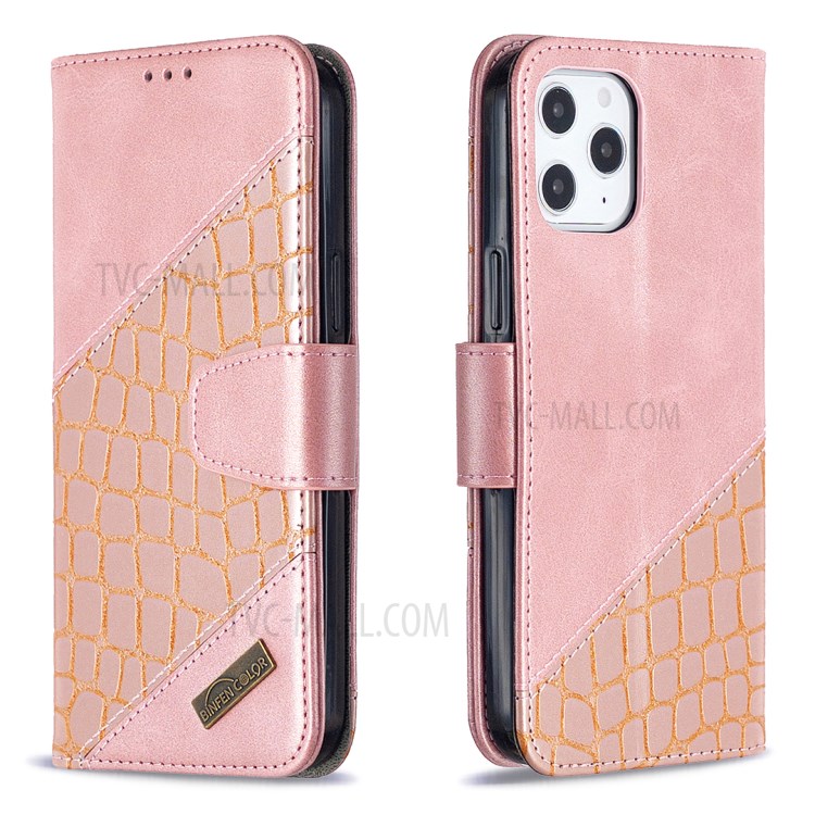 BF04 Splicing Crocodile Texture Wallet Stand Leather Case for iPhone 12 Pro Max 6.7 inch - Rose Gold-8