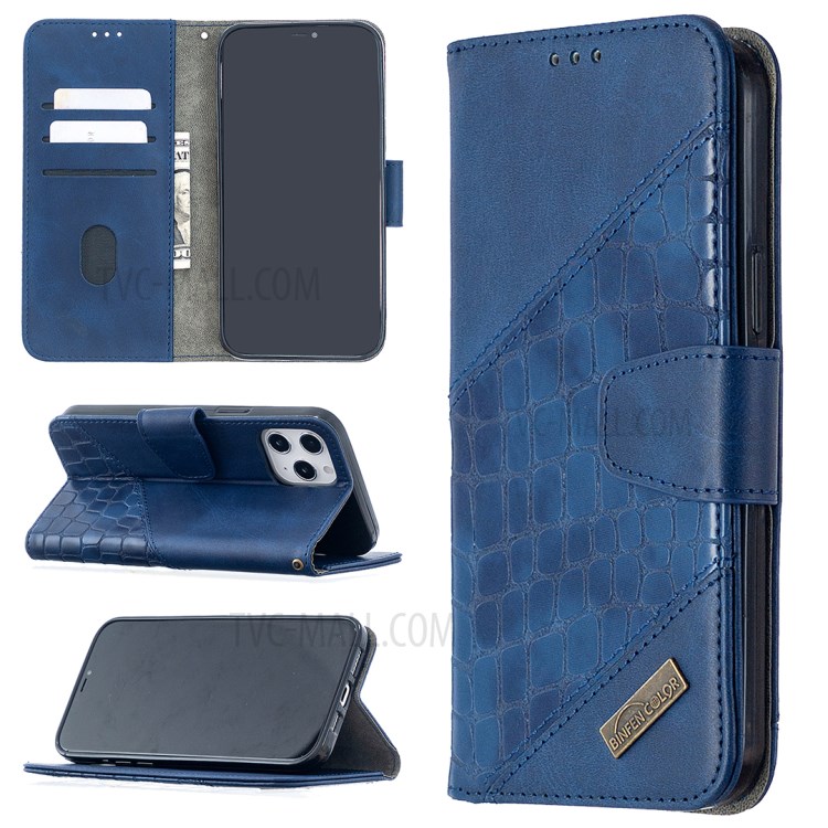 BF04 Splicing Crocodile Texture Wallet Stand Leather Case for iPhone 12 Pro Max 6.7 inch - Blue-1