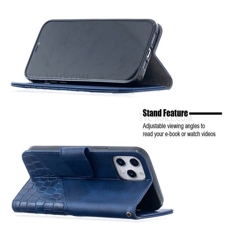 BF04 Splicing Crocodile Texture Wallet Stand Leather Case for iPhone 12 Pro Max 6.7 inch - Blue-6