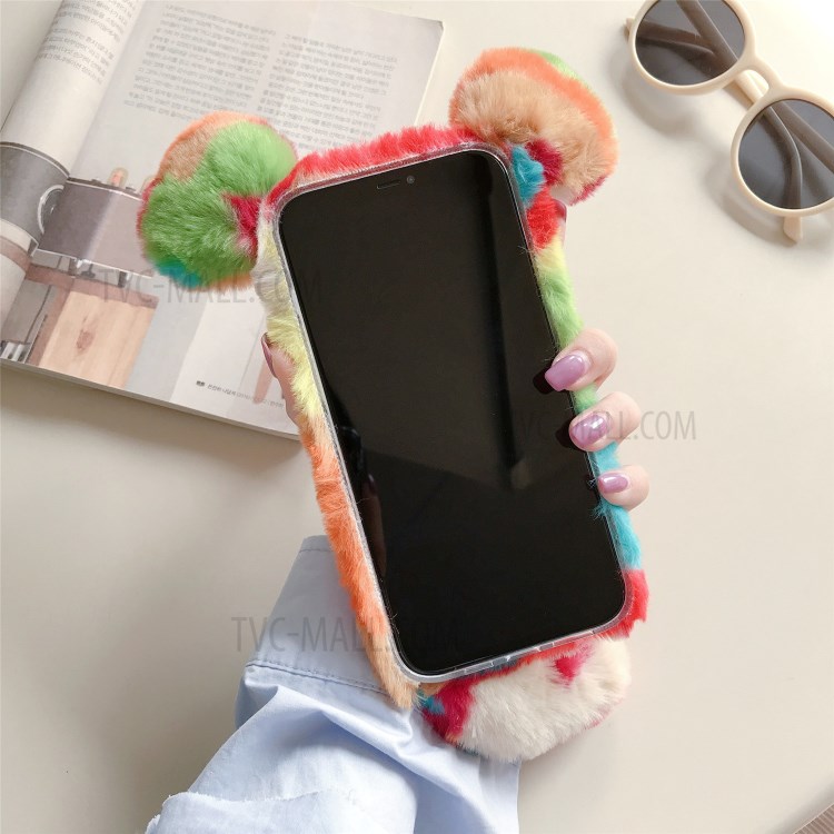 Mouse Shape Fluffy Fur Coated Rhinestone TPU Case for iPhone 12 5.4 inch - Style A-4