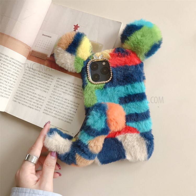 Mouse Shape Fluffy Fur Coated Rhinestone TPU Shell Case for iPhone 12 Pro Max 6.7 inch - Style B-1