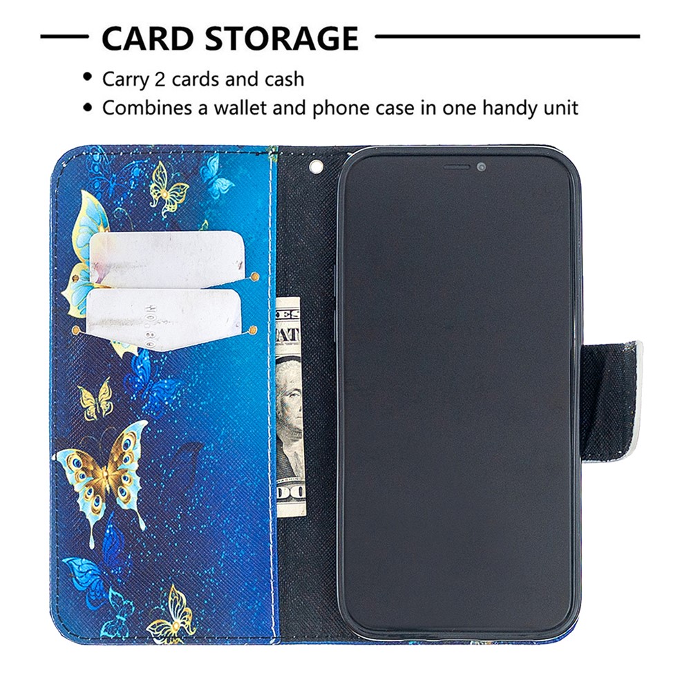 Pattern Printing Wallet Leather Protective Case for iPhone 12 Pro/12 - Blue Butterfly-3