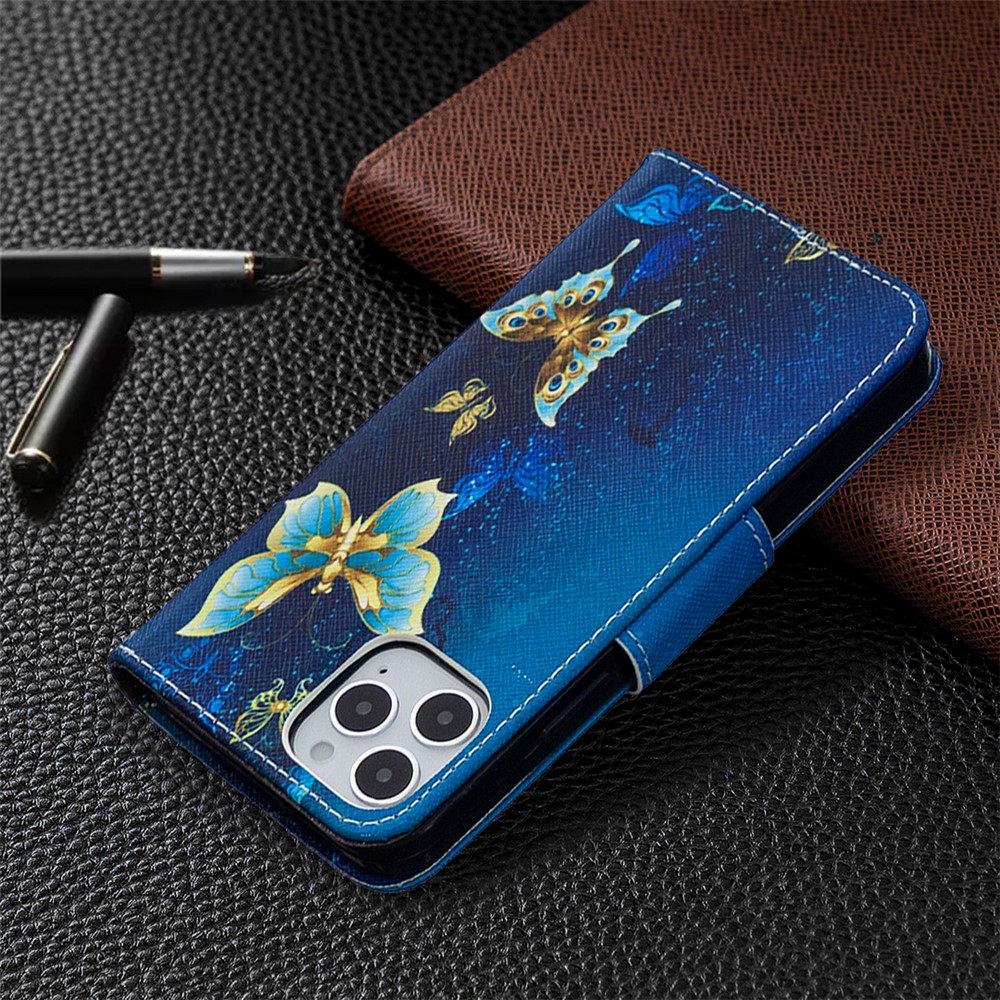 Pattern Printing Wallet Leather Protective Case for iPhone 12 Pro/12 - Blue Butterfly-5