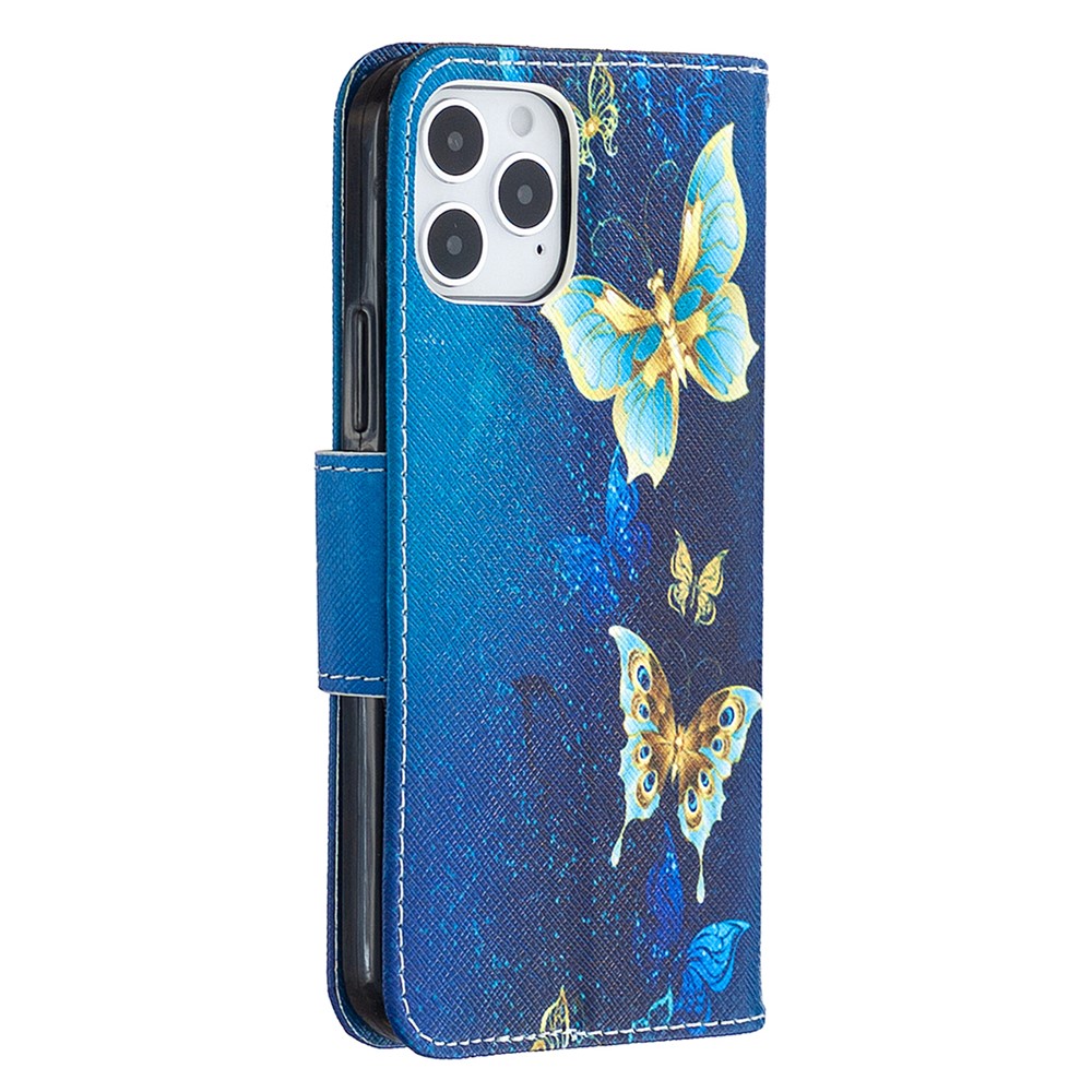 Pattern Printing Wallet Leather Protective Case for iPhone 12 Pro/12 - Blue Butterfly-7