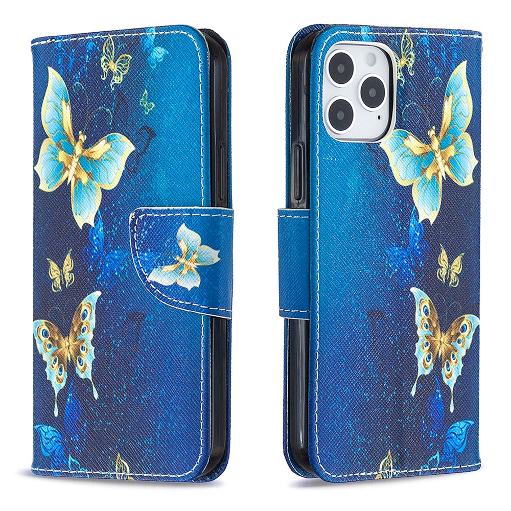 Pattern Printing Wallet Leather Protective Case for iPhone 12 Pro/12 - Blue Butterfly-8