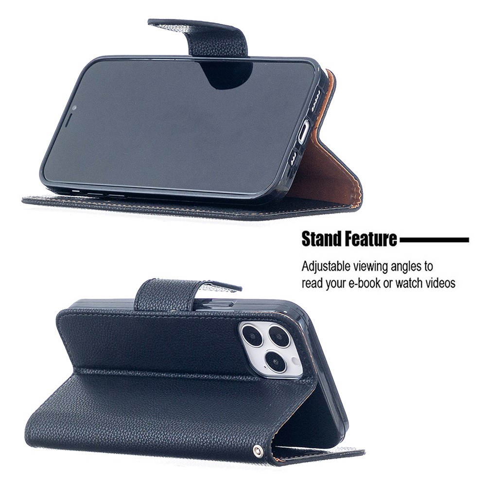 Litchi Surface with Wallet Leather Stand Case for iPhone 12 Pro / iPhone 12 Max 6.1-inch - Black-2