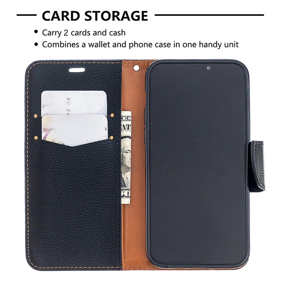 Litchi Surface with Wallet Leather Stand Case for iPhone 12 Pro / iPhone 12 Max 6.1-inch - Black-3