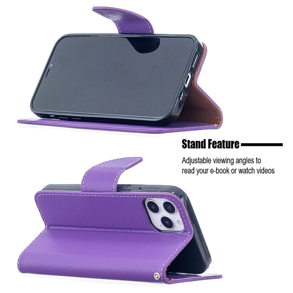 Litchi Surface with Wallet Leather Stand Case for iPhone 12 Pro/12 - Purple-2