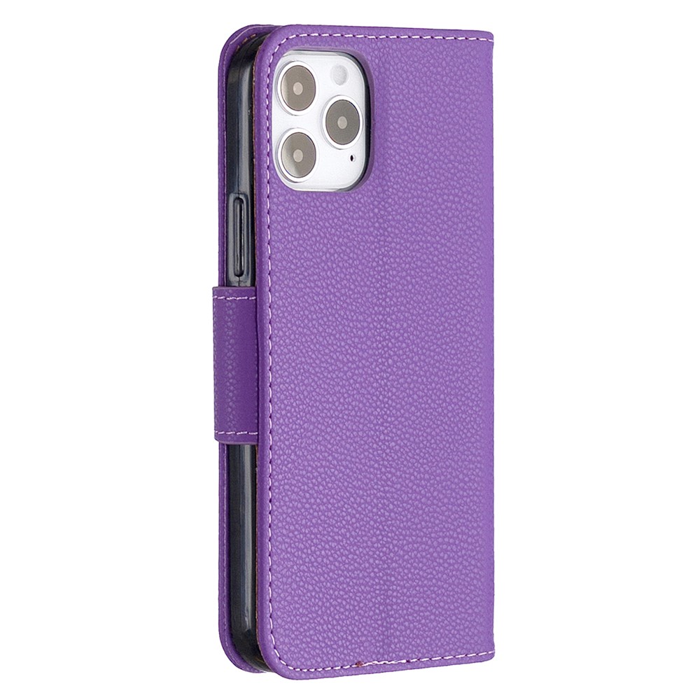 Litchi Surface Com Carteira de Couro Para Iphone 12 Pro/12 - Roxo