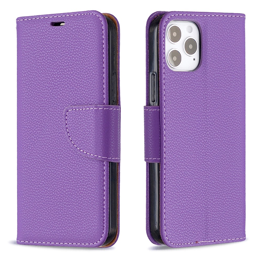 Litchi Surface Com Carteira de Couro Para Iphone 12 Pro/12 - Roxo