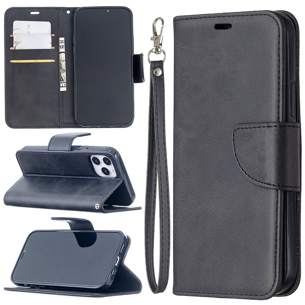 PU Leather Wallet Stand Phone Case for iPhone 12 Pro / iPhone 12 Max 6.1-inch - Black-1