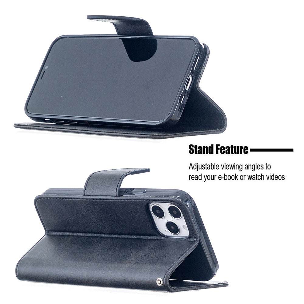 PU Leather Wallet Stand Phone Case for iPhone 12 Pro / iPhone 12 Max 6.1-inch - Black-5