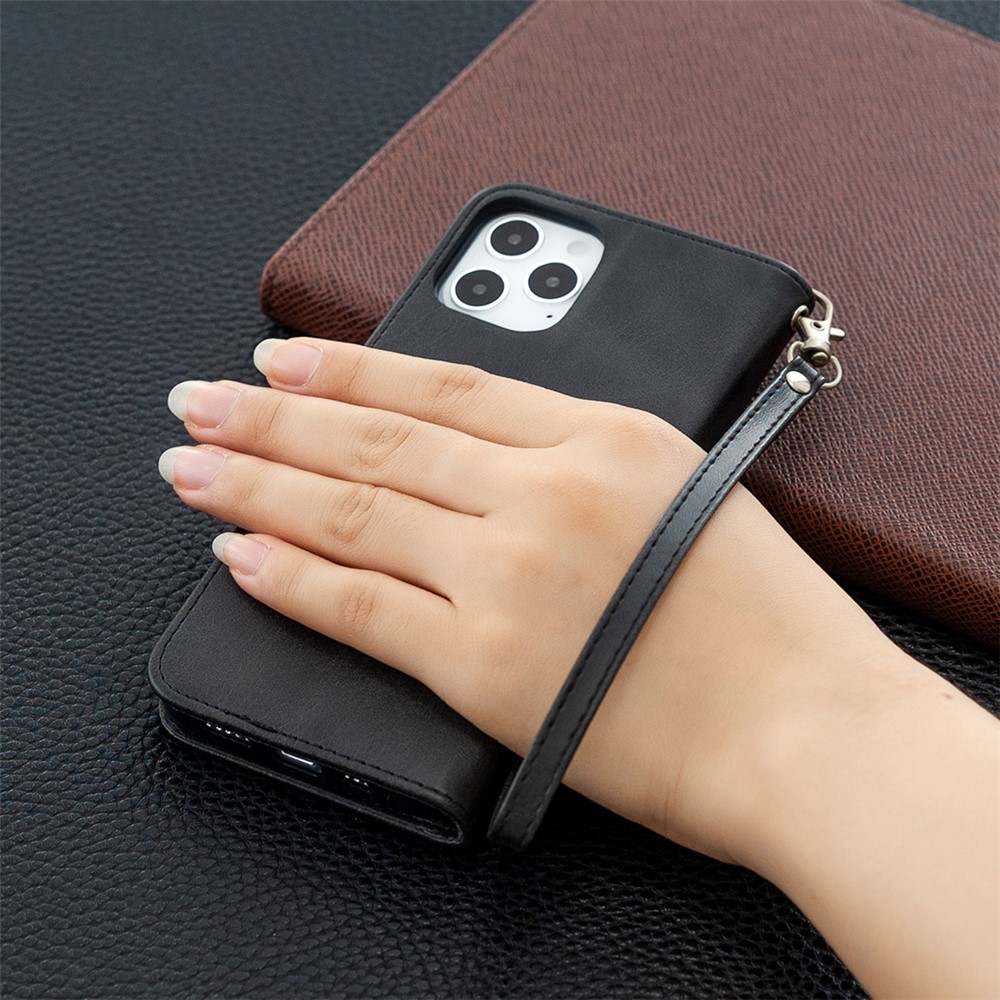 PU Leather Wallet Stand Phone Case for iPhone 12 Pro / iPhone 12 Max 6.1-inch - Black-9