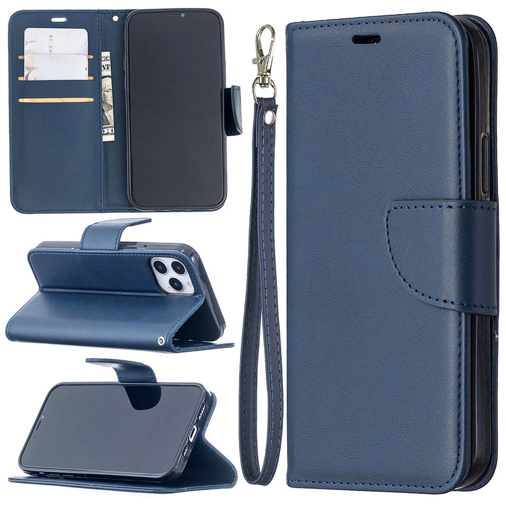 PU Leather Wallet Stand Phone Case for iPhone 12 Pro/12 - Blue-1