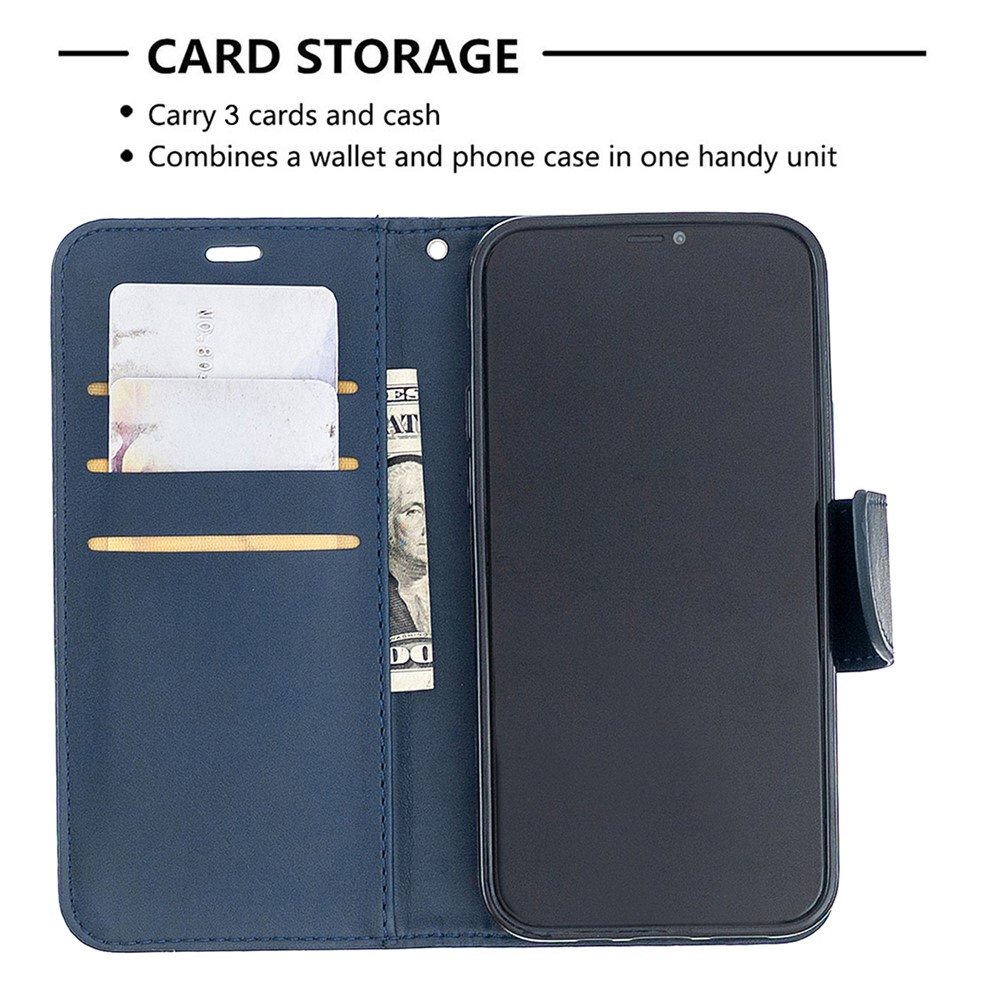 PU Leather Wallet Stand Phone Case for iPhone 12 Pro/12 - Blue-6