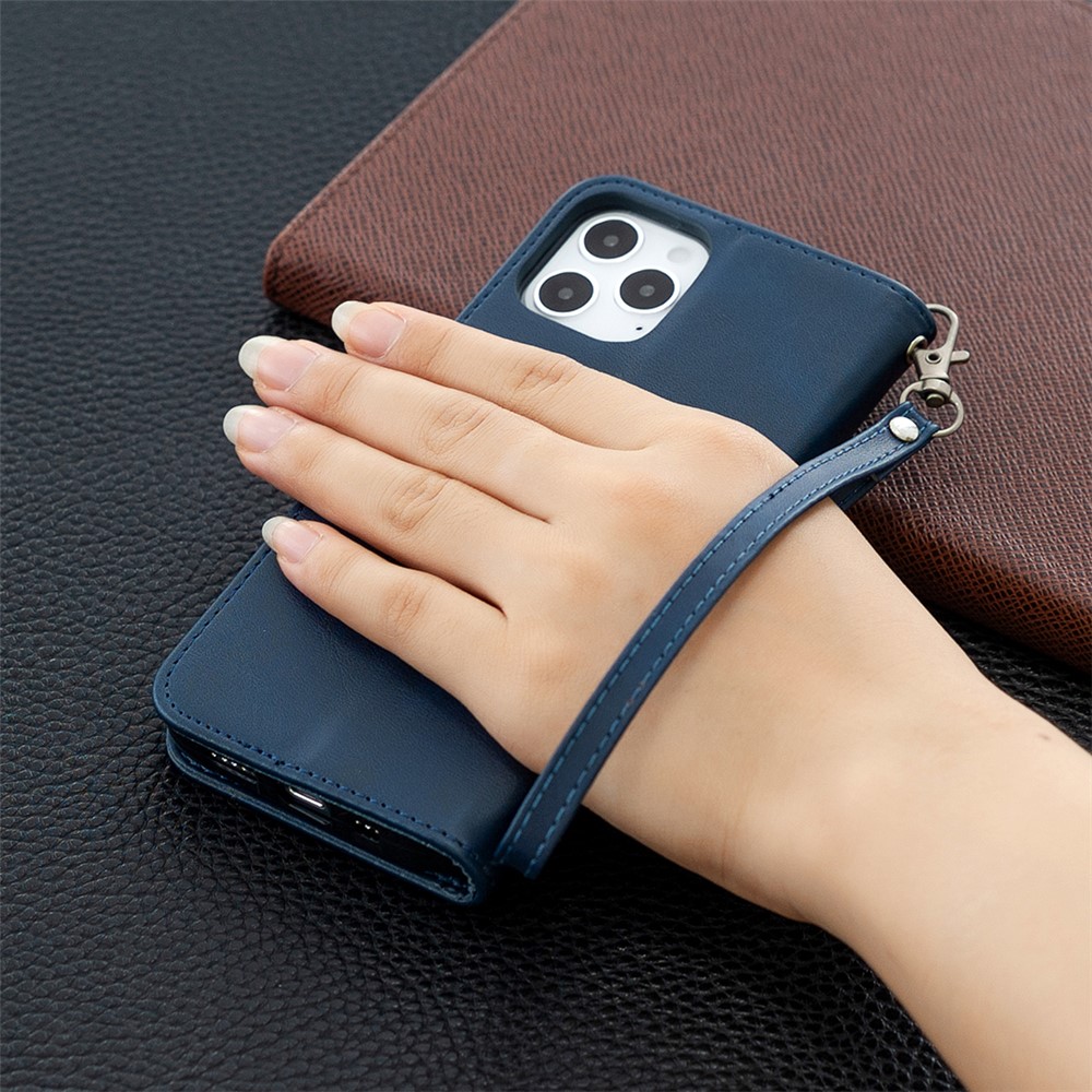 PU Leather Wallet Stand Phone Case for iPhone 12 Pro/12 - Blue-9