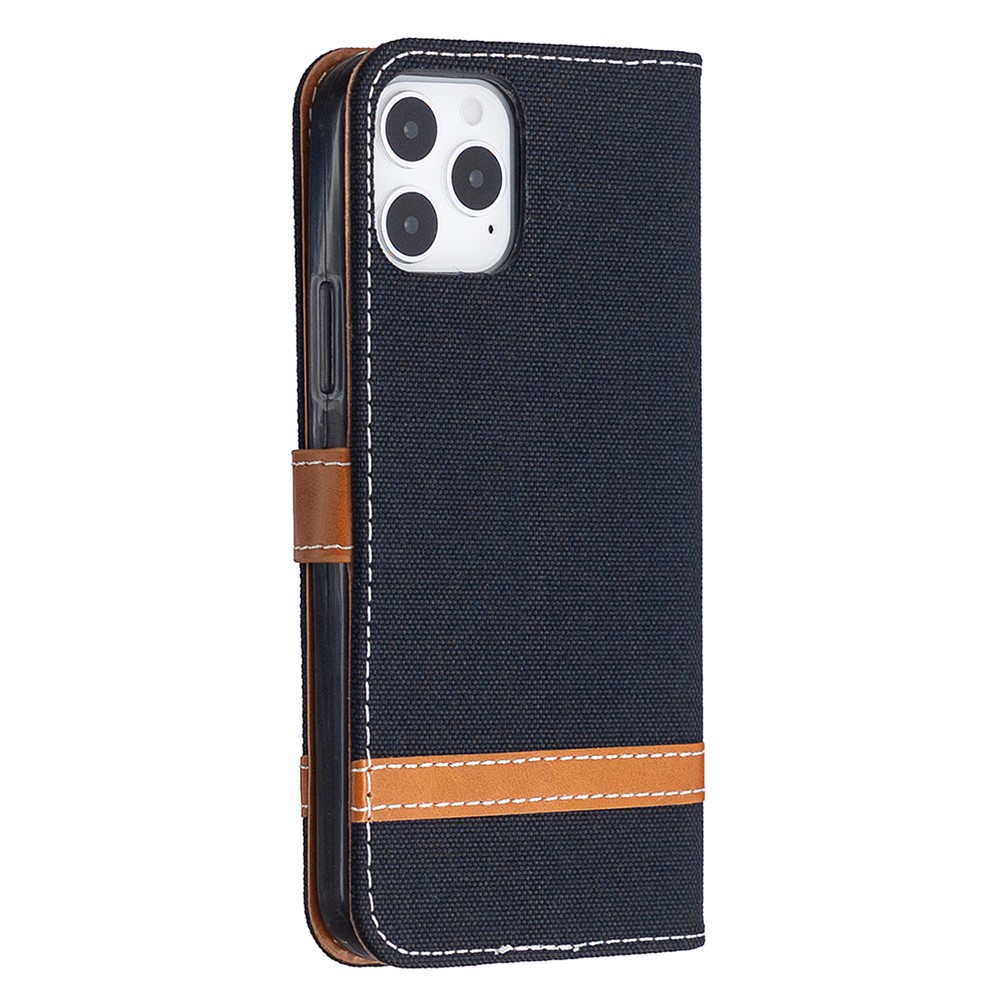 Color Splicing Jeans Cloth Texture Leather Shell for iPhone 12 Max/12 Pro 6.1 inch - Black-3