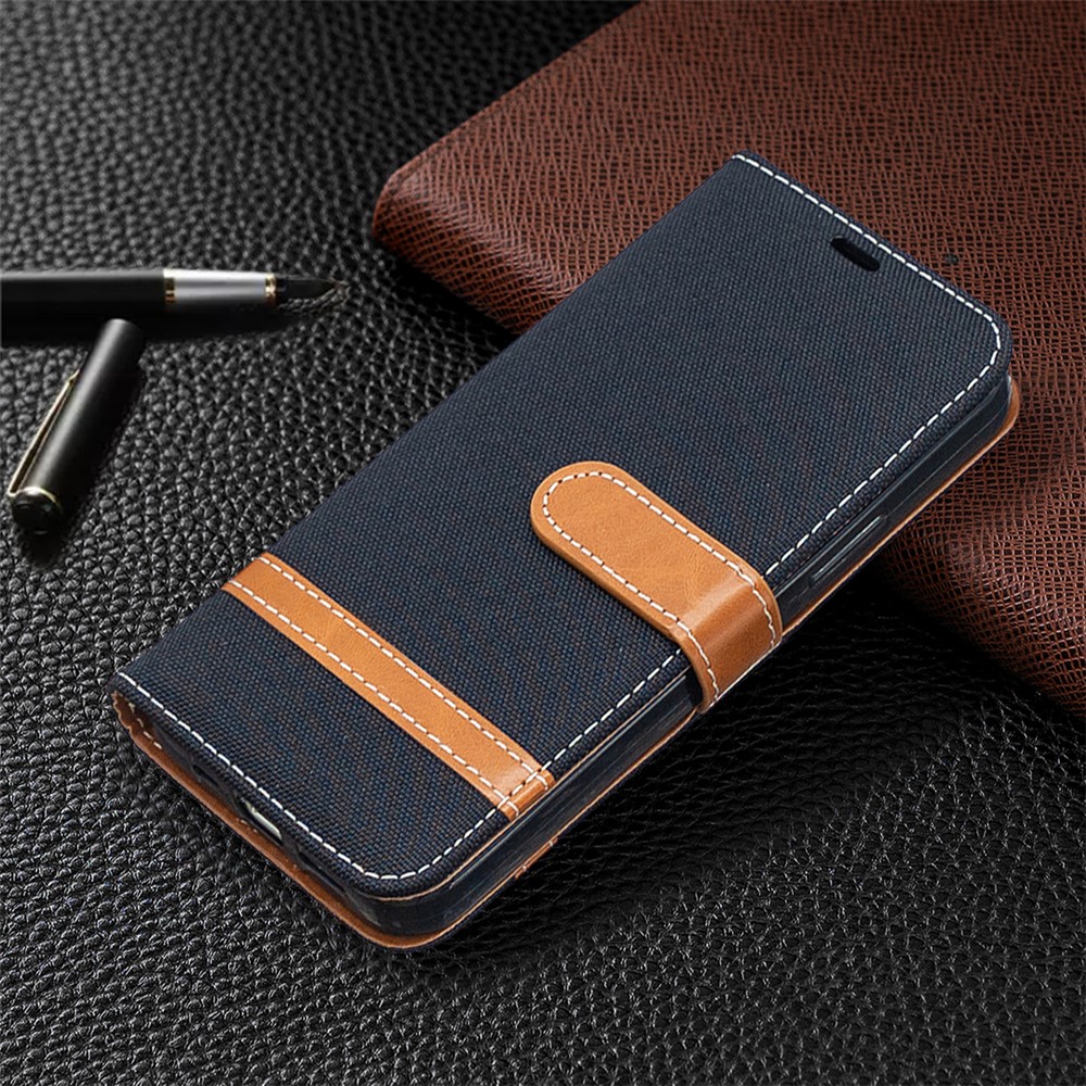 Color Splicing Jeans Cloth Texture Leather Shell for iPhone 12 Max/12 Pro 6.1 inch - Black-7