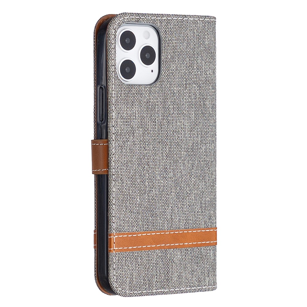 Color Splicing Jeans Cloth Texture Leather Shell for iPhone 12 Pro/12 - Grey-3