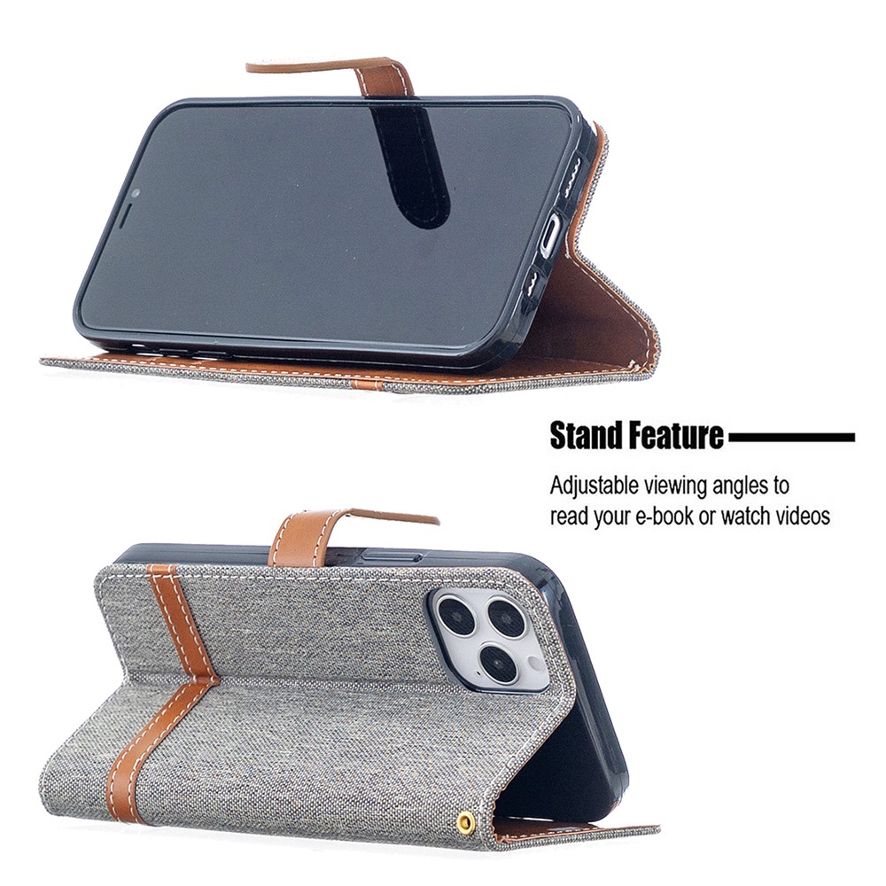 Color Splicing Jeans Cloth Texture Leather Shell for iPhone 12 Pro/12 - Grey-5