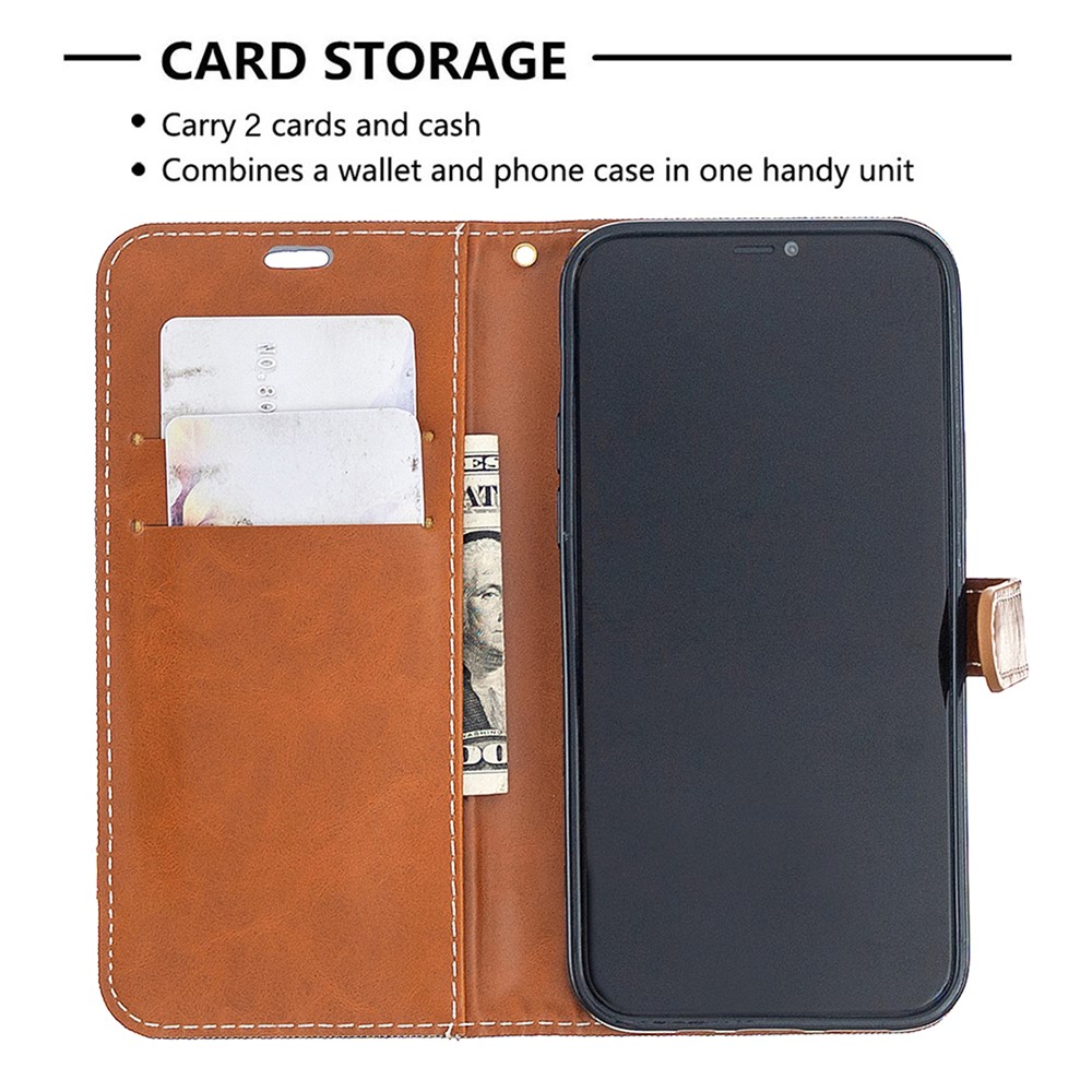 Color Splicing Jeans Cloth Texture Leather Shell for iPhone 12 Pro/12 - Grey-6