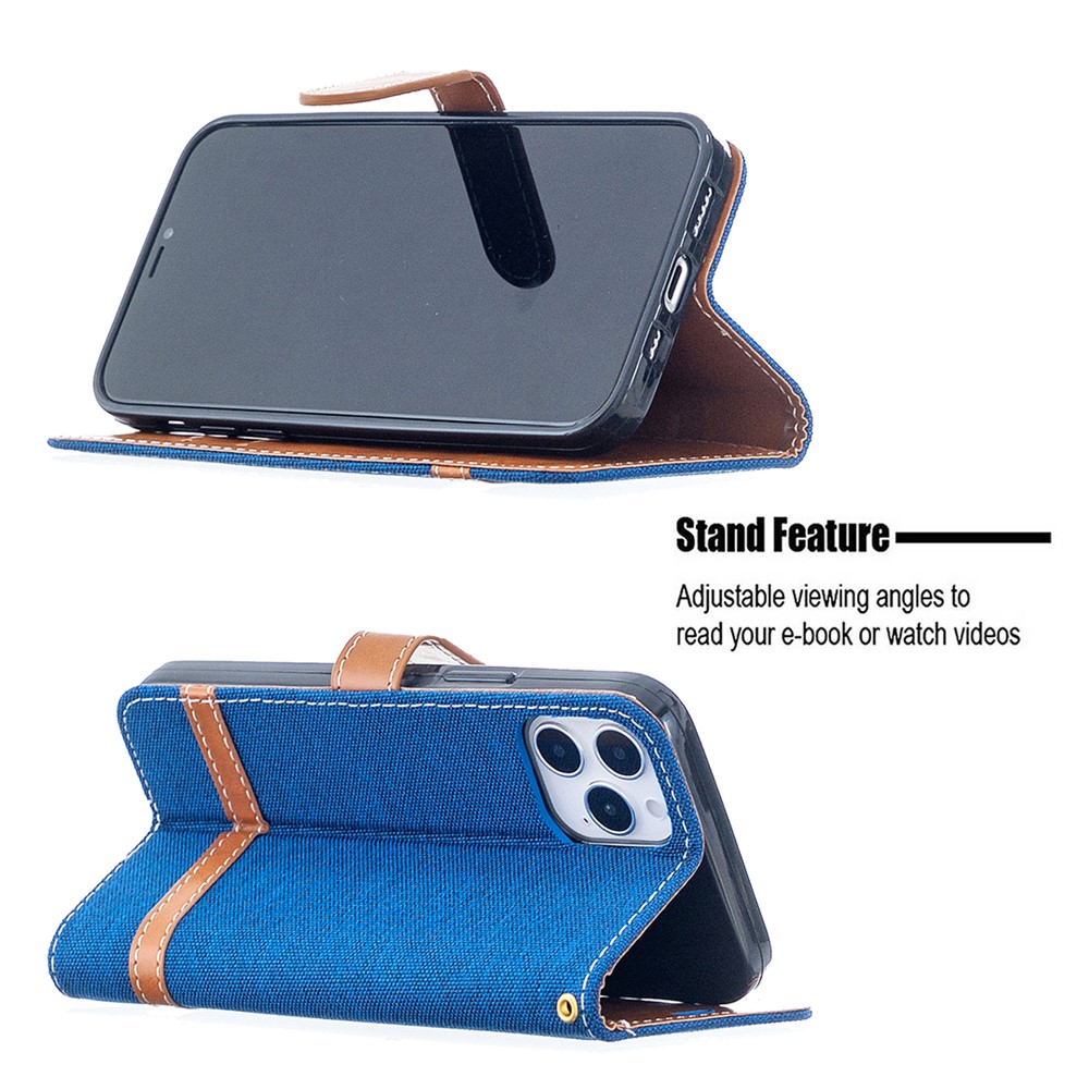 Color Splicing Jeans Cloth Texture Leather Shell for iPhone 12 Pro/12 - Baby Blue-2