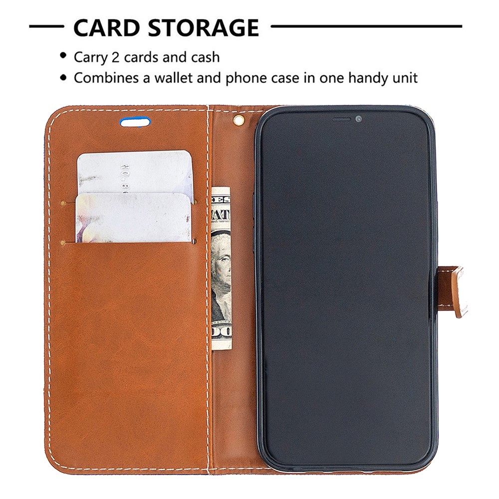 Color Splicing Jeans Cloth Texture Leather Shell for iPhone 12 Pro/12 - Baby Blue-3