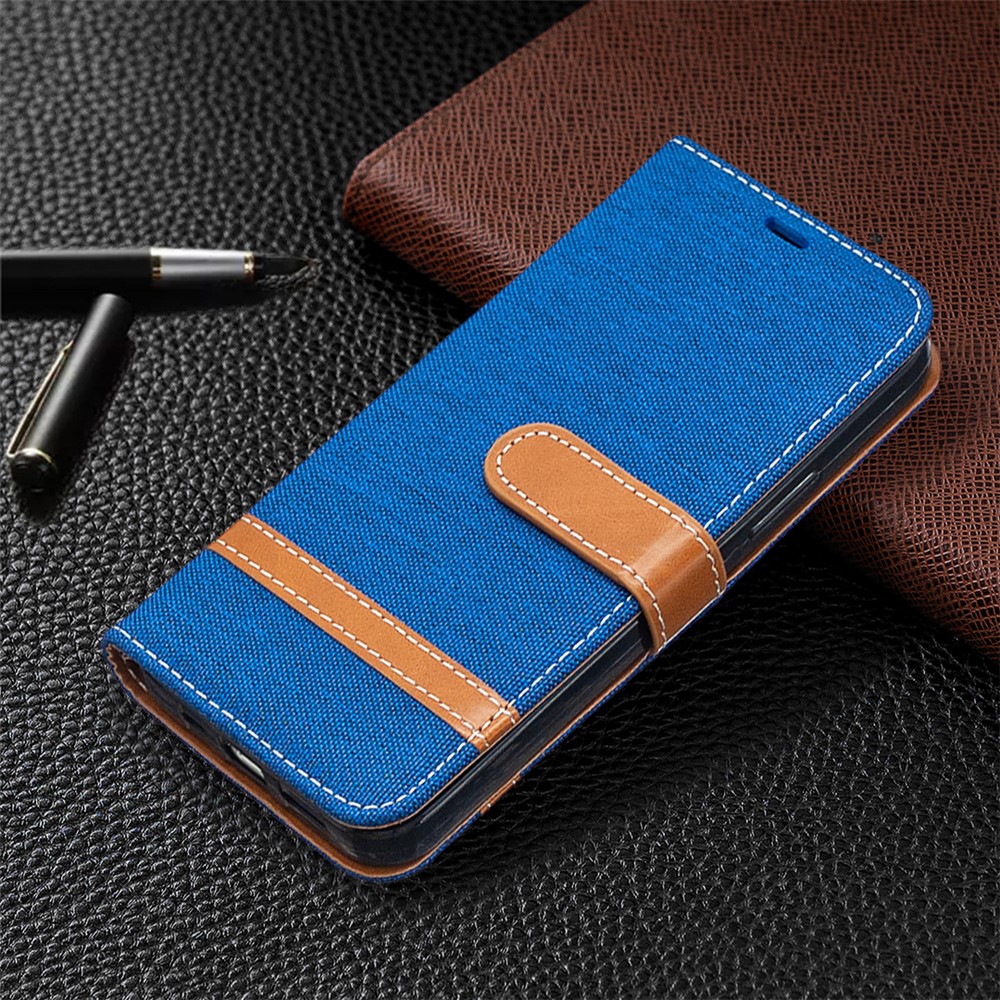 Color Splicing Jeans Cloth Texture Leather Shell for iPhone 12 Pro/12 - Baby Blue-4